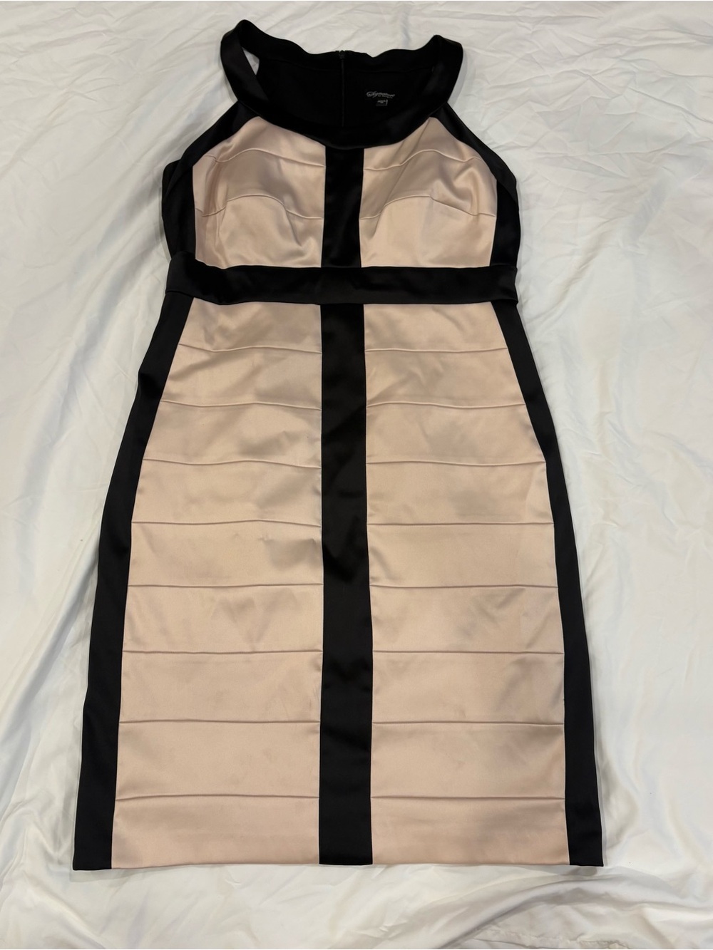 Signature by Sangria Sleeveless Beige and Black Sheath Dress